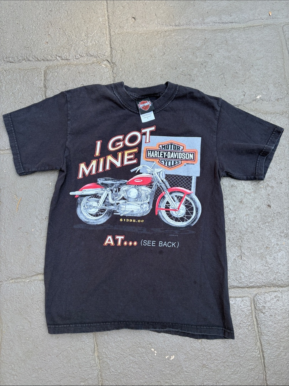 Harley-Davidson Black Tee with Red Motorcycle Graphic and Orange Text